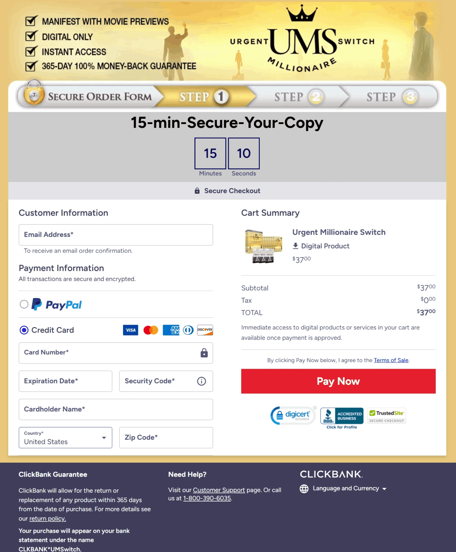 Urgent millionaire switch Checkout Page